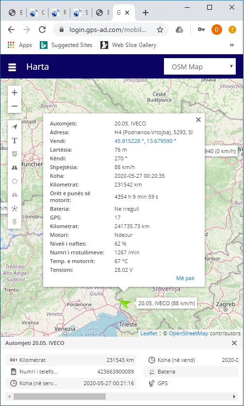 Parametrat e GPS Motori, tensioni, shpejtesia